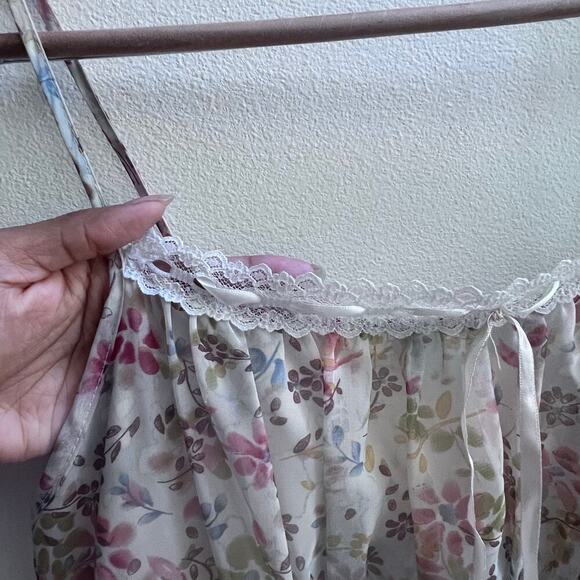 Vintage Y2K Rave Floral Empire Waist Midi Dress Lace Trim Cottagecore Size M-L - Picture 5 of 9